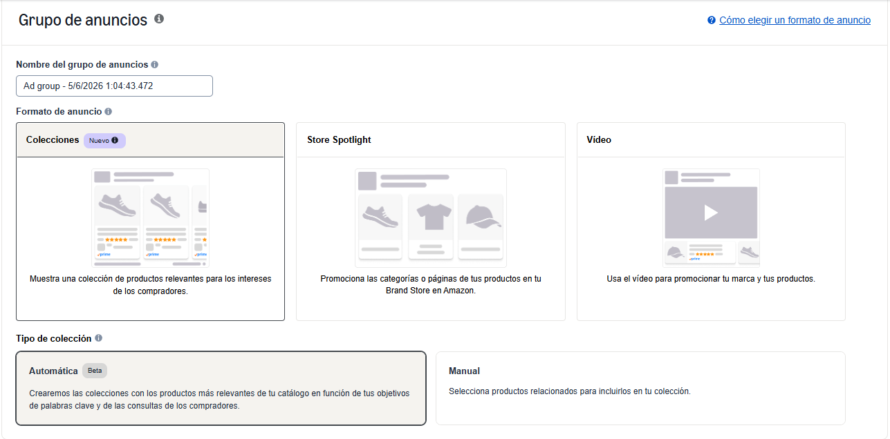 configuración de Sponsored Brands Collections en Campaign Manager de Amazon Ads